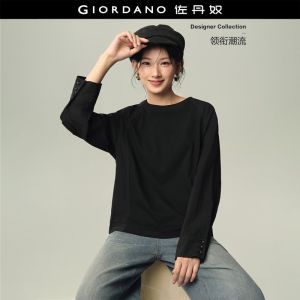Giordano Women Knit & woven spliced shirt sleeve tee Free Shipping 18326240