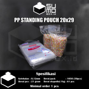 [1 PAK ISI 50 PCS] Standing Pouch Plastik 20x29 transparan 1000gram / snack klip ziplock seal biasa seal lebar