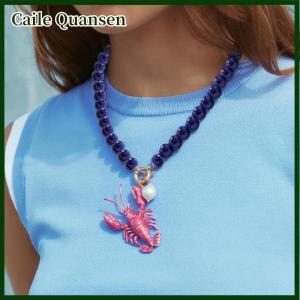 Caile ต่างหูสร้อยคอลูกปัดรูปกุ้งมังกรแฟชั่นเครื่องประดับลูกปัดแบบโบฮีเมียนทำด้วยมือสร้อยคอจี้แบบเรียบง่ายเครื่องประดับสำหรับผู้หญิงชายหาดวันหยุดพักผ่อน