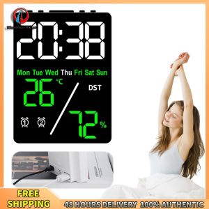 Winnereco Indoor Digital LED Alarm Clock with Temperature and Humidity for Home Decor Stylish Wall Clock