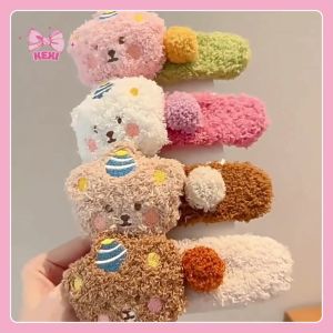 Kẹp mỏ vịt hình Gấu bông xù 3D kẹp mái lông xù chống trượt màu pastel xinh xắn style Ulzzang