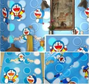 Homewallpaper - Wallpaper Sticker Dinding Motif Doraemon Polkadot - Ukuran 45cm x 8 m kamar anak wallstiker dinding