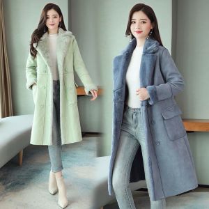 Coat Bulu Korea bahan Suede Wanita untuk Winter