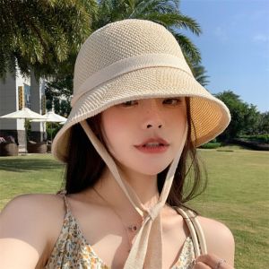 HULEQQI Anti-UV Women Sun Hat Spring Summer 50+ UPF Fisherman Hat Korean Travel Knitted Sun Hat Female