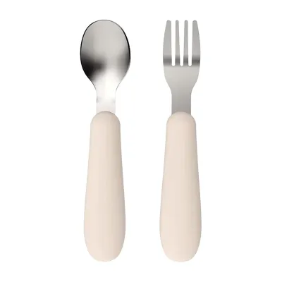 Cubble Silicone Stainless Steel Fork and Spoon Set Ivory