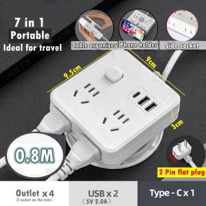 Protable Socket Extension Cord Power Strip Flat Plug Socket Travel Power Strip with 3 USB & Type-C Port Plug