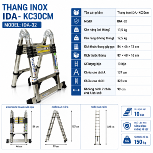 Thang rút đôi inox đa năng Nikita gấp gọn tiện lợi dùng được chữ A chữ I an toàn khi sử dụng