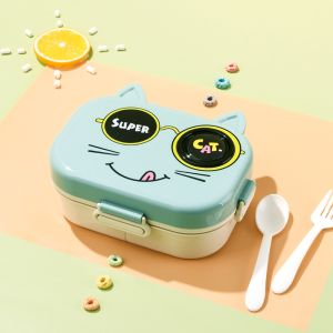 MD-C1282 Kotak Makan Set Anak 2 Tingkat Karakter Kucing Lucu Food Grade / Tempat Makan Anak Lucu