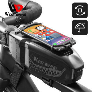 WEST BIKING Bicycle Front Frame Top Tube Bag PC Hard Shell Bag With Phone Holder 6.5 Inch Waterproof MTB Road Bike Bag Bicycle Accessories