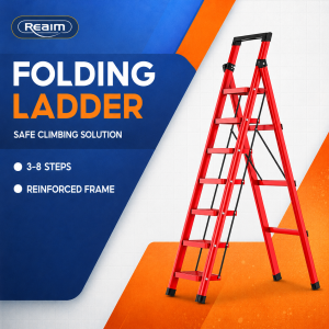 REAIM Foldable Steel Step Ladder 2/3/4/5/6/7/8 Steps Non-Slip Portable Multifunction Household Ladder Black White Red