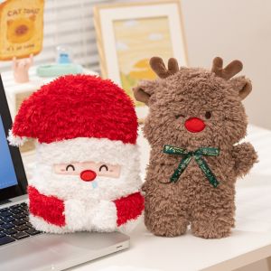JOJO CASTLE 2025 Merry Christmas Cuddly Cushion Stuffed Cute Elk Santa Claus Xmas Tree Plush toy Home Deocr Holiday Attire Toys for Xmas Gift 圣诞老人 麋鹿 玩偶