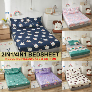 Bestenrose 3ใน1ผ้าปูที่นอนพอดีผ้าคลุมเตียงผ้าฝ้ายผ้าปูที่นอนพอดีผ้าห่มขนห่าน3.5/5/6ฟุตขนาดผ้าปูที่นอนพิมพ์ลาย