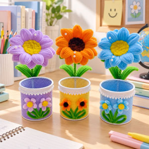 Khách Tự Làm - Set Hộp bút hoa hướng dương làm bằng kẽm nhung handmade làm quà tặng DIY - S1312