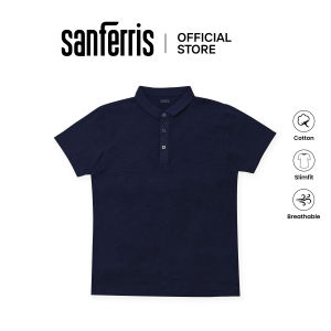 SANFERRIS Men Slim Fit Polo Short Sleeve Cotton Fiber Blend 3 Button Collar Semi Casual and Formal - SF2602