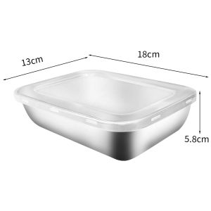 5pcs 304 Stainless Steel Food Fresh-Keeping Storage Box / Japanese Style Household Refrigerator Sealed Case with Lid / Food Grade Stackable Refrigerator Frozen Bento Container