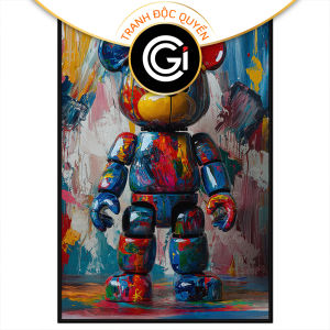 Tranh gấu bearbrick. Tranh treo tường dán tường sơn dầu canvas trang trí. CGI-1992