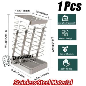 🇸🇬 ReadyStock - 304 Stainless Steel Kitchen Knife Holder Household Drain Countertop Kitchen Knife Rack Knife Holder Storage Rack 不锈钢刀架