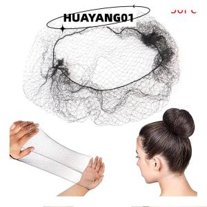 HUAYANG01 [HOT FASHION] 50Pcs Hair Net Black Elastic Bundle Hair Invisible Hairnet Mesh Bun Hair Net 30 50 60CM Hair Accessories