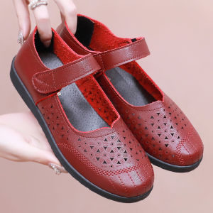 Free Shipping WomenS Sandals Featuring A Hollow Breathable Design With Non-Slip Soles Soft Leather And A Flat Comfortable Bottom Perfect For Summer Wear And Suitable For Middle-Aged And Elderly Women