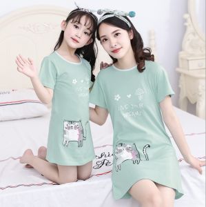 Daster Remaja-Dewasa Impor Kucing Warna Hijau Tosca #28 / Homewear Baju Rumahan Couple Ibu dan Anak Bahan Katun