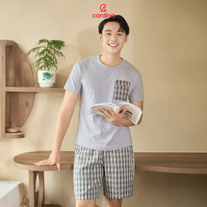 Đồ bộ nam CARDINA chất liệu cotton thiết kế đơn giản phối quần đùi thô kẻ khoẻ khoắn trẻ trung 4BCM02
