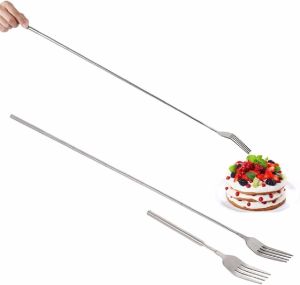 23cm-63cm Extendable Fork Long Handle Expandable Fork Extending Funny Fork Stainless Steel Tablewar Extended Dinner Fork Extension Fork for Fruit Dinner BBQ Dessert Eating Telescopic Fork
