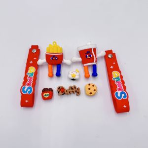 8Pcs/Set Crocs Jibbitz Charms Removable 3D Cartoon French Fries Biscuits Food Shoe Buckle Decoration for Crocs