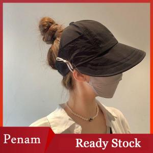 [PAM] Foldable Wide Brim Ponytail Sun Hat Adjustable Cap Summer Quick-dry Visor Fisherman Cap For Women Beach Hat