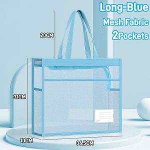 Long Mesh Art Portfolio Bag with Handle Mesh File Bag Zipper Pouch Large Capacity 2Pockets