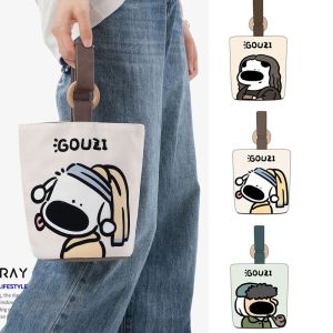 GHFT ชุดเดรสพิมพ์ลาย กระเป๋าถังผ้าใบ ตัวอักษรสำหรับเด็ก การ์ตูนลายการ์ตูน กระเป๋าถือผ้าใบพิมพ์ลาย แบบพกพาได้ จุได้มาก กระเป๋าโท้ทการ์ตูน ช้อปปิ้ง