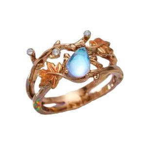 WATER Rhinestone Finger Rings Sparkling Vintage Jewelry Accessories Retro Temperament Moonstone Ring Holiday
