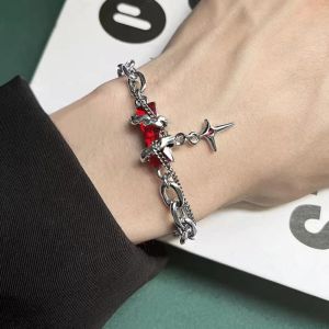 Punk Entangled Black Red Wrapped Bracelet Hip Hop Star Bracelet for Men and Women