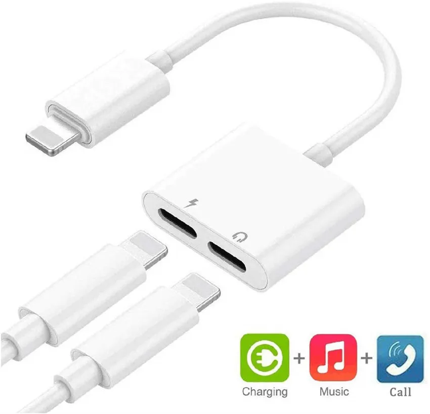 Lightning to 3.5 mm Headphone Jack Adapter Compatible with iPhone 8/8  Plus/X/Xr/Xs/7/7 Plus/11 , 2 in 1 Converter Splitter Cable Aux Audio Jack  Dongle