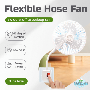 Flexible Hose USB Desktop Fan with 3-Pin Plug – Quiet Small Electric Cooling Fan for Office Home Kitchen Bedside Use