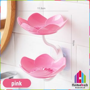 HB Double Layer Lotus Shaped Flowers Shape Soap Dish Soap Box Punch-free Wall Mounted