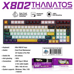 Nubwo Mechanical Keyboard Gaming X802 Thanatos 97Keys Black/White คีย์บอร์ดเมคานิคอล สินค้ารับประกัน 2 ปี