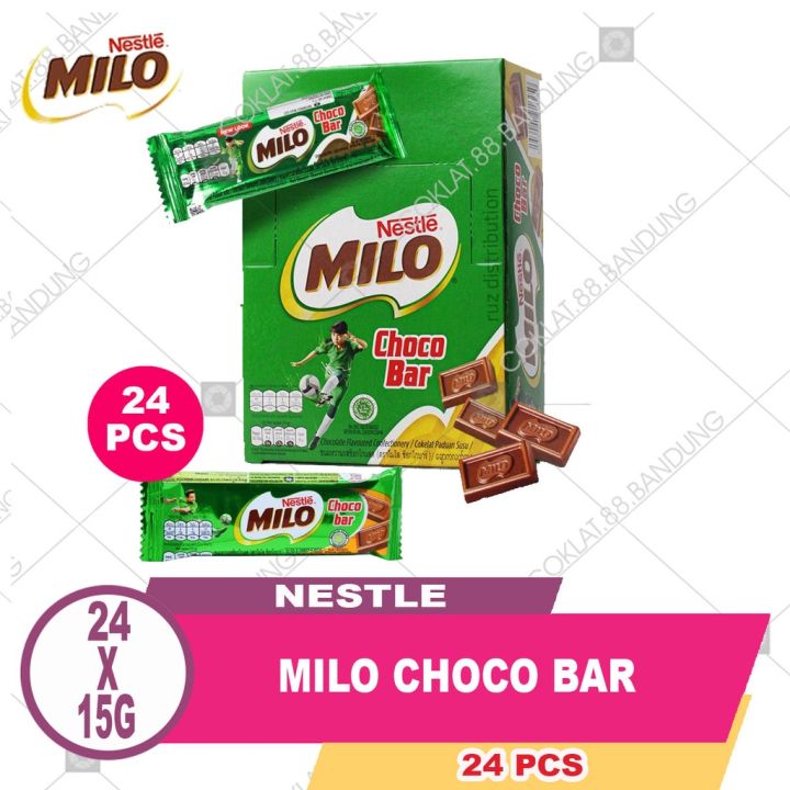 MILO CHOCO BAR 1 BOX 24 PCS X 15 GR, COKLAT MILO CHOCO BAR 1 DUS BOX, NESTLE MILO MALAYSIA IMPORT