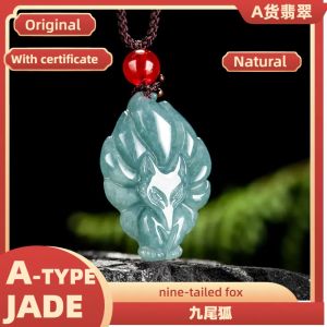 TIMESWIND Natural Jade Green Nine Tailed Fox Animal Women Cute Pendant with Certificate