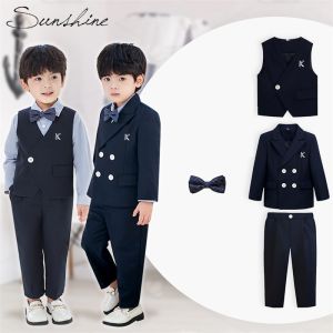 Lontakids Chàng Trai Bộ đồ hải quân Cho Trẻ Em Tuxedo Wedding mang Nhẫn Trang Phục Áo Khoác/Vest/Quần trang phục trang trọng ôm vừa Dresswear Bộ suit