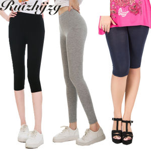 Ruizhijzg L-3XL Leggings Women Sport Yoga Plus Size Modal Cotton Thin Spring and Summer High Waist Slim Fit Stretch Gym Pencil Pant Black White Grey Plain Color