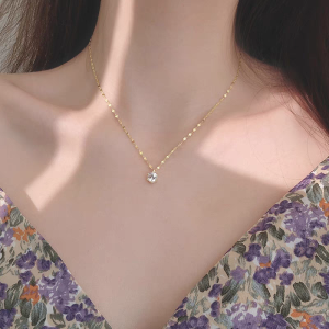 Kalung Titanium Wanita Liontin Permata Satu Rantai Pecah Kopi Terbaru Kalung Titanium Anti Karat Tidak Luntur