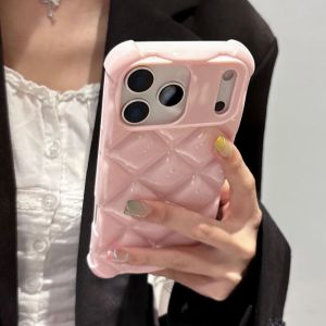 Luxury 3D Candy Color Lattice Shockproof Case For iPhone 17 Air 16 15 14 13 12 11 Pro Max Mini Plus Glossy Silicone Bumper Cover
