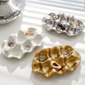AINACHU Nordic Style 6 Grids Egg Tray Ceramic Shockproof Jewelry Storage Tray Light Luxury Decorative Egg Storage Rack for Home