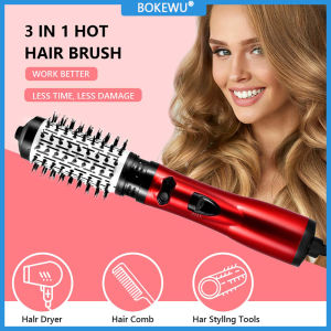 BOKEWU 3 In 1 Rotating Electric Hair Straightener Brush Hair Curler Hair Dryer Brush Hot Air Comb Negative Ion Hair Styler Comb