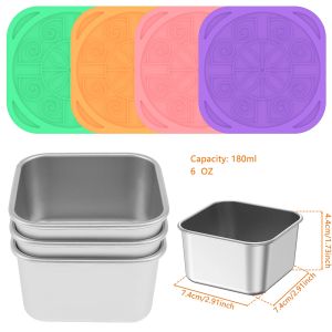 4Pcs 2/6oz Snack Container Stainless Steel Salad with Silicone Lids Leakproof Portable Stackable Dressing Food Storage Box2026