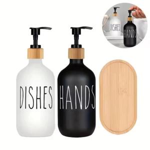500ml Dish Soap Bottle Bamboo Pump Soap Bottle Refillable Liquid Soap Dispenser Container for Home Decoration