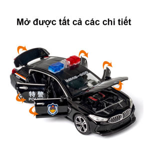 Đồ chơi xe ô tô cảnh sát BMW-M8 bằng hợp kim chạy cót có nhạc và đèn mở được các cửa tỷ lệ 1:32 toys
