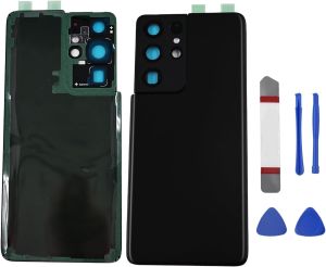 PCTC Galaxy S21 Ultra Back Glass Cover Replacement for Samsung Galaxy S21 Ultra 5G SM-G998U All Carriers Housing Door with Camera Glass and Pre-Install Tapes + Tool Kits (Phantom Black)
