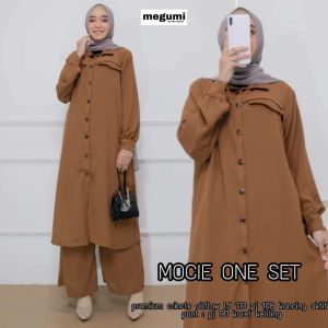 Long Tunik Setelan Celana Panjang Mocie One Set Polos Bahan Crinckle Airflow Fashion Muslimah