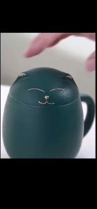 Cute Cat Tea Mug with Infuser and Lid Ceramic Tea Cup with Filter for Steeping Loose Leaf Tea Porcelain Teacups with Handle Suitable for Home & Office Great for Tea and Cat Lovers 350ML (Black)